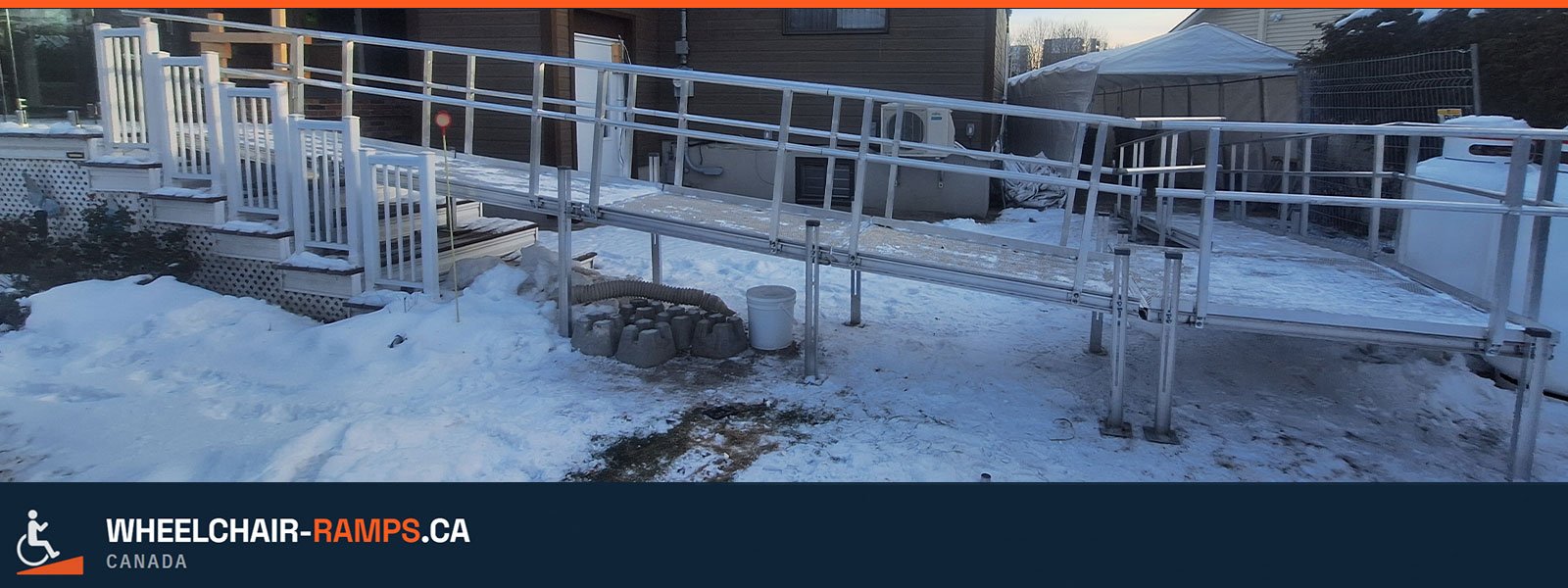 Aluminum ramp installed and ready in winter conditions