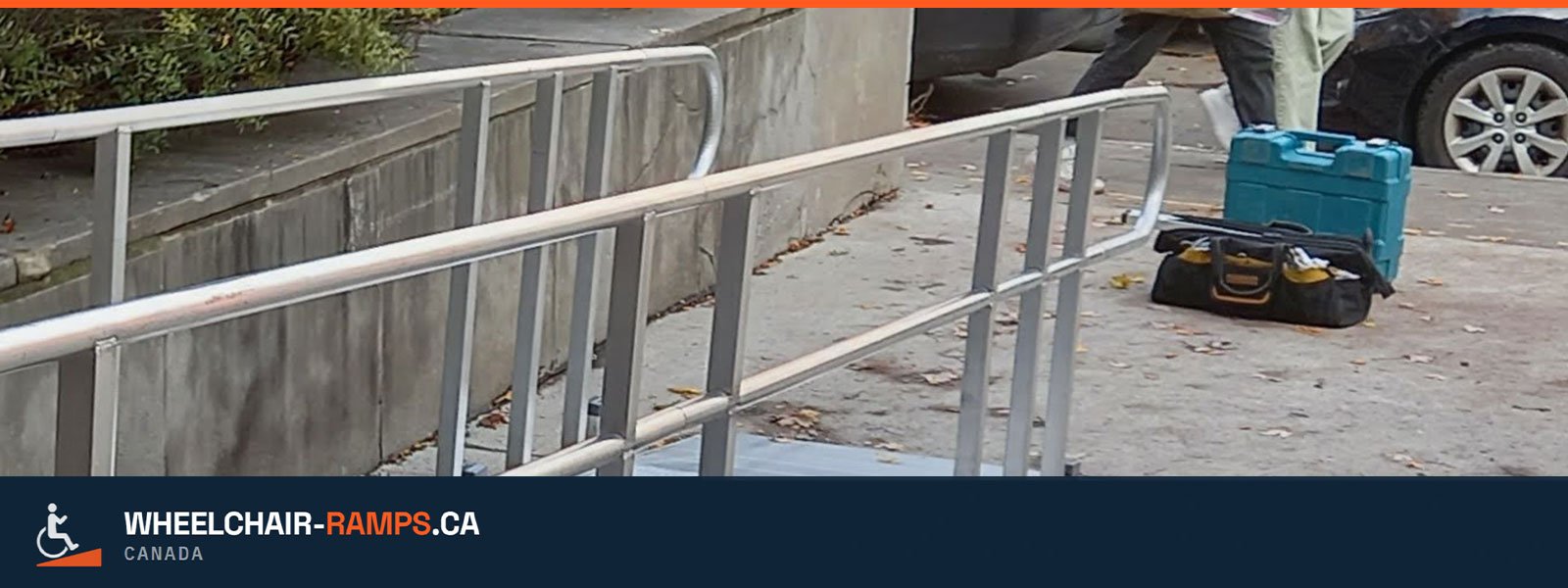 Close-up of a round ramp handrail